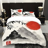 baratos Conjuntos de capa de edredão-Conjunto de capa de edredom de 3 peças com pintura a tinta estilo chinês para cama queen size, capa de edredom macia com 2 fronhas – hotel &amp;roupa de cama para quarto de hóspedes, aconchegante