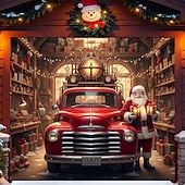 זול כיסויי דלתות מוסך חג המולד-כיסוי לדלת מוסך לחג המולד, בית סנטה קלאוס, רקע תלייה גדול, 2 מכוניות, קישוט מסיבת חג חיצוני, הדפס שטוח דו-ממדי, באנר קיר חגיגי, חצר בית, רקע סצנת חג המולד, 7*8 רגל