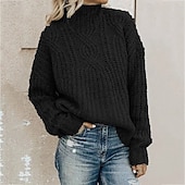 ieftine Culori Solide-Pentru femei Pulover Plover Elegant Modă Șic Stradă Culoare solidă Guler Pe Gât Peteci Tricotat Imprimeu Manșon Lung Topuri obișnuite Tricotat În aer liber Zilnic Concediu Negru Alb Toamnă Iarnă