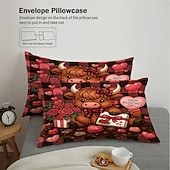 baratos Conjuntos de capa de edredão-Conjunto de capa de edredom de 3 peças com estampa de vaca das terras altas e flores fofas para cama grande, capa de edredom curta e macia com 2 fronhas – roupa de cama para quarto de hotel,