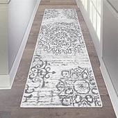 economico Tappeti corridoio-Tappeto runner per soggiorno e corridoio morbido antiscivolo lavabile in lavatrice lungo floreale in velluto cristallo resistente alla polvere durevole facile da pulire tappetino di stile vintage per