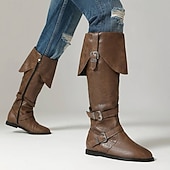 olcso lovaglócsizma-férfi fekete műbőr magas szárú csizma stílusos csattal – tökéletes karácsonyi partikra és téli divatba