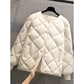 billige Quiltede dunjakker-Dame Vattert jakke Bekvem Pustende Lomme Knapper Fritid عادي Feriereise Gate Avslappet Dagligdagstøy Enkeltkneppet Kort Crewneck Normal Langermet Yttertøy Svart Hvit kaffe Vår Høst