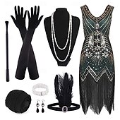 economico Abiti degli anni '20-Set Anni Ruggenti Anni 1920 Lunghezza al ginocchio Abito Flapper Abito da cocktail Costume di fantasia con accessori Senza maniche Il grande Gatsby Ragazza Flapper Paillettes Frangia con nappe Scollo