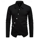 preiswerte Freizeithemden für Herren-Herren Hemd Freizeithemd Kragenhemd Knopfhemd Designerhemd Schwarz Weiß Kaki Langarm Einfach Umlegekragen Urlaub Lässig Unregelmäßiger Saum Bekleidung Mode Modern Lässig