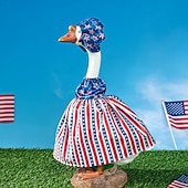 billige Veranda gåseantrekk-2 stk. patriotiske verandagåseantrekk sementgåskostyme 4. juli-stil gåsantrekk inkludert sløyfe og hatt til hagedekorasjon fest uteplass julegave