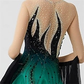 preiswerte Wettbewerbsbekleidung-Damen-Ballsaal-Tanzkleid mit Federschultern, Strass-Farbverlauf, Walzer-Tango-Wettbewerbskleid mit fließenden Chiffonärmeln – Grün-Schwarz