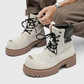 economico Stivali da lavoro-Per uomo Stivali Stivali da Lavoro Camminata Vintage Quotidiano PU Aumento Altezza Confortevole Stivali a Metà Polpaccio Allacciatura Tessuto almond Marrone scuro Nero Autunno Inverno