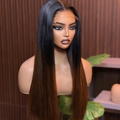 cheap Human Hair Lace Front Wigs-Human Hair 5x5 Closure 13x4 Lace Front Wig Middle Part Brazilian Hair Straight Brown Wig 150% 180% Density with Baby Hair Ombre Hair 100% Virgin Glueless Pre-Plucked For Women Long Human Hair Lace Wig