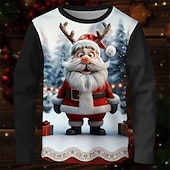 billiga Barnens jultröjor-Jul Pojkar 3D jultomten T-shirt Långärmad Vår Höst Mode Grundläggande Barn 4-12 år Rund hals Utomhus Ledigt Dagligen Normal