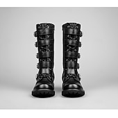 abordables Bottes de combat-Bottes hautes pour hommes avec sangles à boucles multiples et design à lacets - chaussures de style combat punk gothique pour une tenue décontractée urbaine et la mode de rue