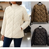 billige Quiltede dunjakker-Dame Vattert jakke Bekvem Pustende Lomme Knapper Fritid عادي Feriereise Gate Avslappet Dagligdagstøy Enkeltkneppet Kort Crewneck Normal Langermet Yttertøy Svart Hvit kaffe Vår Høst