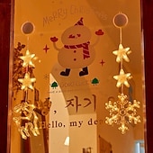 baratos Luzes de cordas de férias-Luz de Janela de Natal 1PC com Bateria Luz de Cortina Branca Quente Suspensa com Ventosa Luz de Árvore de Natal e Estrela para Decoração de Janela em Festa de Natal e Ano Novo