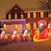 お買い得  ランドスケープライト-12FT 照明付きのSanta Clausとそり、3頭のトナカイ付きの屋外装飾ホリデーデコレーション、パーティー、庭、芝生用