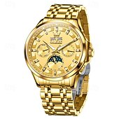 ieftine Ceasuri Mecanice-Noul ceas business Olevs pentru bărbați are un calendar perpetuu luminos, faze lunare și calendar. Este un ceas mecanic automat pentru bărbați, la modă, casual și multifuncțional.