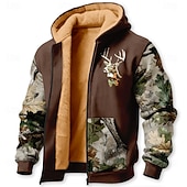 preiswerte Jagdhoodies-Herren Tarnung Hirsch Fleece Kapuzensweatshirt Jacke Pullover Klassisch Militär Jagd Langarm Rundhalsausschnitt Outdoor Camping Schwarz Braun Grün Grau Reißverschluss Herbst Winter Designer S M L XL