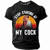  T-Shirt Grafica Divertente da Uomo con Gioco di Parole Gallina Manica Corta - Smettila di Fissare il Mio Gallo