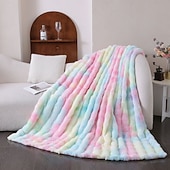 お買い得  ブランケット＆毛布-厚手で暖かいタイダイ染めのウサギの毛皮のブランケット。ソファーベッドやオフィスのお昼寝に、ふわふわのロングプラッシュスローブランケット。秋冬の装飾にぴったりの心地よいバブルフリースブランケット。