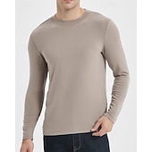 baratos Tops-Men's Baselayer Thermal Shirts Long Sleeve Crew Neck Top Outdoor Thermal Warm Winter Autumn / Fall Polyester Black Khaki Beige Gym Workout Traveling