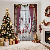 Недорогие Рождественская кухня-Рождественские прозрачные шторы серии 2025, 3D цифровая печать, оконные шторы для гостиной, спальни, праздничное украшение, декор для дома, элегантные праздничные шторные панели