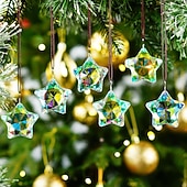 baratos Ornamentos-Conjunto de 6 enfeites de Natal em vidro transparente facetado em formato de estrela, ideais para centros de mesa, captadores de luz solar e decoração de cristal para árvores de Natal, janelas,