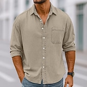 baratos camisa de botão masculina-Homens Camisa Social Camisa casual camisa vintage camisa de botão Vinho Azul Marinha Manga Longa Tecido Lapela Casual Streetwear Bolsos Roupa Algodão Elastano Vintage Moda Retro Vintage