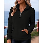 economico Felpa &amp; Sweatshirt-Per donna Tinta unita Felpa con zip Felpa in pile Autunno / Inverno Tasca Manica Lunga Athleisure Antivento Caldo All'aperto Viaggio Sportivo Nero Bianco Rosa abbigliamento sportivo Abbigliamento