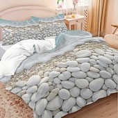 cheap Duvet Cover Sets-Beach Pebble Print 3-Piece Down Duvet Cover Set for Queen Bed, Soft Comforter Cover with 2 Pillowcases – Hotel &amp; Guest Room Bedding, Cozy &amp; Comfortable