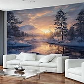 billige Veggoppheng-Vinterskog, solskinn, snølandskap, stor veggdekorasjon, fotobakgrunnsstoff, hjemmeinnredning til soverom, stue eller kontor