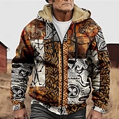 economico Schema Geometrico-Per uomo Grafico Stile Boho Felpa con Cappuccio Giacca di pelle Moda Etnico Casual Manica Lunga Con Cappuccio All'aperto Sport all'Aperto Uscire Marrone chiaro Arancione scuro Giallo Blu Arancione
