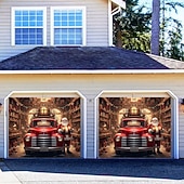 זול כיסויי דלתות מוסך חג המולד-כיסוי לדלת מוסך לחג המולד, בית סנטה קלאוס, רקע תלייה גדול, 2 מכוניות, קישוט מסיבת חג חיצוני, הדפס שטוח דו-ממדי, באנר קיר חגיגי, חצר בית, רקע סצנת חג המולד, 7*8 רגל