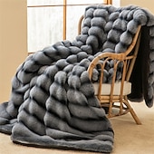 cheap Blankets &amp; Throws-Luxury Thick Rabbit Fur Blanket Soft Plush Throw for Sofa Bed or Office Nap Warm Flannel Blanket