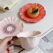 ieftine Pahare-ceașcă de cafea din ceramică cu motive florale &amp;farfurie, design creativ cu petale vintage franceze, pictate manual, sub glazură, set de ceai de după-amiază, cadou elegant pentru prieteni &amp;familie