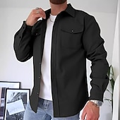 preiswerte Flanellhemden-Herren Hemd Freizeithemd Flanellhemd Knopfhemd Overshirt Schwarz Marineblau Beige Langarm Einfach Kragen Täglich Ausgehen Bekleidung Mode Lässig