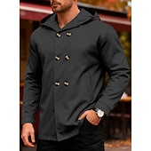 cheap Casual Jackets-Men's Trench Coat Hoodied Jacket Formal Home Windbreaker Pocket Spring Fall Solid Color Active Vintage Shirt Collar Regular Black Red Blue Green Khaki Jacket