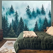 Χαμηλού Κόστους Δάσος Ταπισερί-ταπετσαρία τοίχου μυστηριώδες δάσος ομίχλη τοπίο θέα δέντρου μεγάλη τέχνη τοιχογραφία διακόσμηση κουβέρτα κουρτίνα κρεμαστή για σπίτι υπνοδωμάτιο σαλόνι κοιτώνα διακόσμηση τοίχου