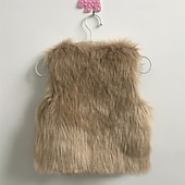 cheap Girl's Faux Fur Coats-Kids Girls' Faux Suede Vest Vest Coat Solid Color Neutral Keep Warm School Coat Outerwear 4 years+ Fall Camel