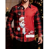 olcso Ingek-Karácsony Hosszú ujjak Gombos ing Mikulás Grafikus Újdonságok Vicces mert Férfi Felnőttek 3D nyomtatás mert Karácsony Farsang Újév Parti