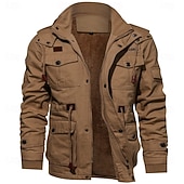 baratos jaquetas e casacos gráficos masculinos-Homens Casaco de lã Jaqueta Carga Jaqueta Corta-Vento Térmico / Quente Casual Militar Ao ar livre Acampar e Caminhar Bordado Capuz removível Jaquetas de algodão Inverno Colarinho Chinês Manga Longa