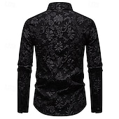 baratos Camisas casuais inteligentes masculinas-Homens Camisa Social Camisa casual camisa de botão Preto Branco Manga Longa Floral Tecido Lapela Férias Casual Jacquard Roupa Moda Chique &amp; Moderno Casual Informal mas elegante