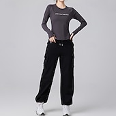 preiswerte Lauf-T-Shirts &amp; Tanktops-Damen Einfarbig Lauf-T-Shirt Fitnessshirt Sporttop Frühling Herbst Langarm Athleisure Baumwolle Warm Weich Atmungsaktiv Fitnessstudio Wandern Laufen Training Yoga Weinrot Schwarz Weiß Sportbekleidung