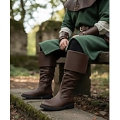 baratos Botas para Homem-Botas masculinas estilo pirata medieval de couro sintético marrom – botas dobráveis de cano alto para cosplay, feiras renascentistas e eventos temáticos