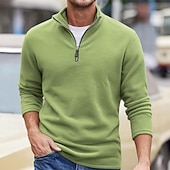 baratos Suéteres básicos-Homens Moletom Moletom de lã Moletom com zíper Preto Roxo Cáqui Café Verde Claro Meio Zíper Tecido Quarter Zip Desportos e Ar livre Diário Feriado Poliéster Roupa de rua Básico Casual Outono Inverno