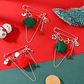 baratos Acessórios para mulheres-broche de pingente de Natal – chapéu de malha festivo, guirlanda, árvore e broche de sino para mulheres