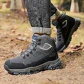 voordelige Winter- en sneeuwlaarzen-beige en zwarte waterdichte wandelschoenen voor heren met antislipzool en warme voering, outdoor trekkingschoenen voor winterkamperen en bergavonturen