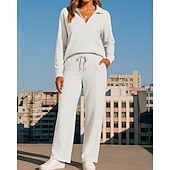 cheap Tracksuits-Women's Tracksuit Sweatpants Sportswear Solid Colored Clothing Suit Fall Black White Outdoor Travel Sports High Waist Long Sleeve Sport Activewear Micro-elastic Regular Fit