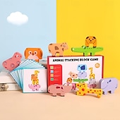 זול פאזלים-צעצועי עץ להערמת חיות לפעוטות - קוביות איזון מונטסורי - משחק הערמה חינוכי לילדים 3