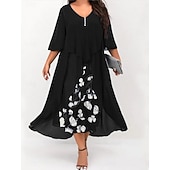 ieftine Rochii-Pentru femei Mărime Plus Rochie casual Floral În V Lungime Manșon 3/4 Primăvară Toamnă Elegant Modă Modern Casual Rochii Midi Zilnic Concediu Rochie