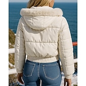 voordelige Fleece &amp; 3-in-1 Jassen-Dames Effen Bontjas met capuchon Winter Crop Coat Fleece jas Winter Met zakken Lange mouw Sportkleding Winddicht Warm Wandelen Hardlopen Reizen Vakantie Zwart Wit Bruin Sportkleding Sportkleding