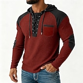 levne Ležérní tričko Henley-Pánské Vaflové tričko Waffle Henley košile Pánské košile s nášivkami na loktech Dlouhý rukáv Kapuce Podzim Jaro &amp; podzim Pevná barva Módní Moderní Šňůrky Kapsy Slátanina Ležérní Venkovní Večírek Modrá